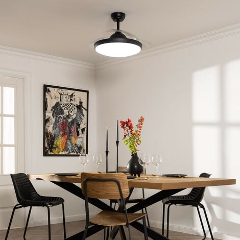 Ventilatore LED da Soffitto Kourak Nero pale pieghevoli Motore DC TECHBREY 106cm