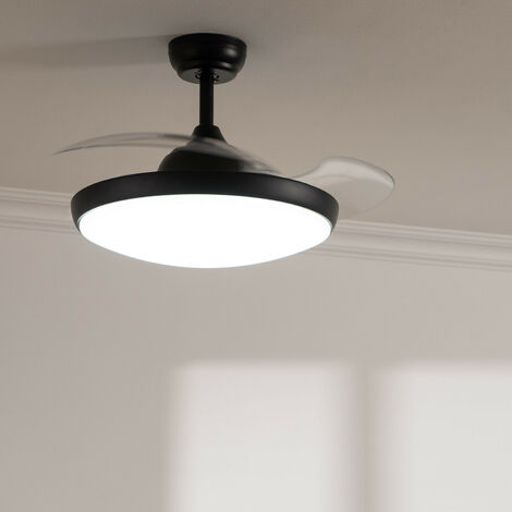 Ventilatore LED da Soffitto Kourak Nero pale pieghevoli Motore DC TECHBREY 106cm