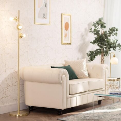 Lampada da Terra in Metallo e Vetro 3 Faretti Otos Oro