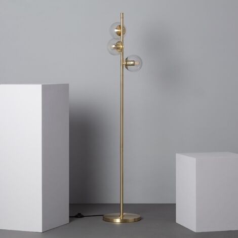 Lampada da Terra in Metallo e Vetro 3 Faretti Otos Oro