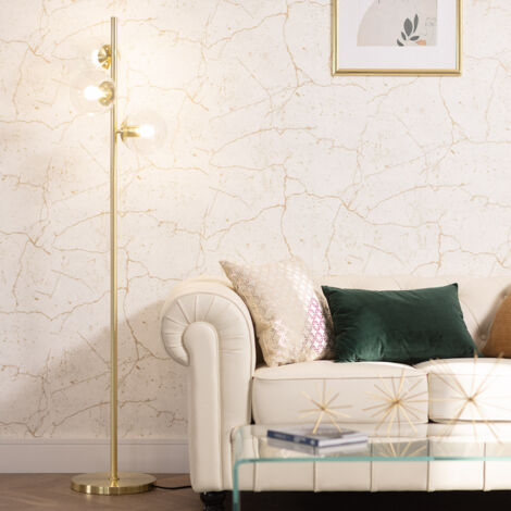 Lampada da Terra in Metallo e Vetro 3 Faretti Otos Oro