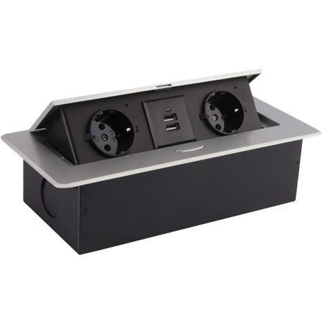 Base Multipla da Incasso 2 Prese Tipo F + 2xUSB Argento