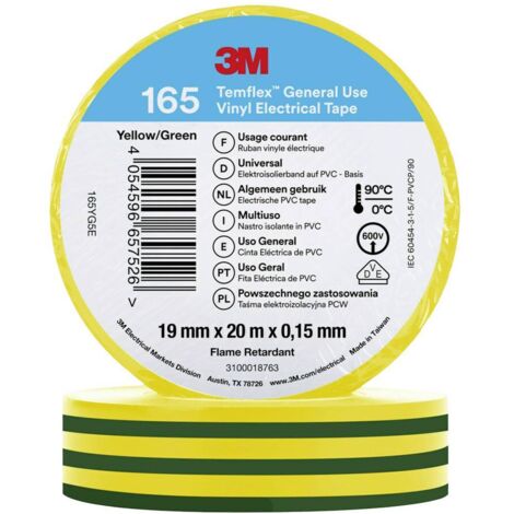 Nastro Isolante Temflex 165 PVC 19mm x 20m 3M 7100184800 Giallo/Verde