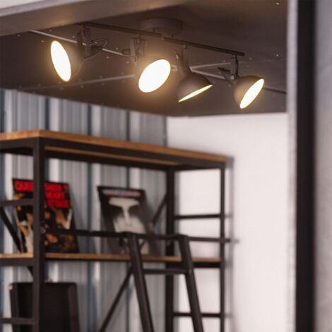 Lampada da Soffitto Orientabile in Alluminio 4 Faretti Emer Nero Nero