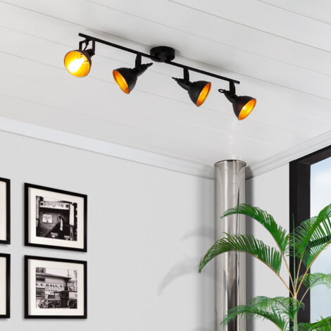 Lampada da Soffitto Orientabile in Alluminio 4 Faretti Emer Nero Nero