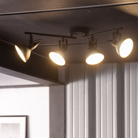 Lampada da Soffitto Orientabile in Alluminio 4 Faretti Emer Nero Nero