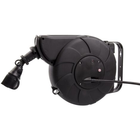 Bobina Cavo Riavvolgibile Automatico 11m + 2m IP44 per Parete Nero (1/3)