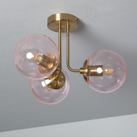 Lampadario Metallo e Vetro Moonlight Brass 3 punti luce Rosa