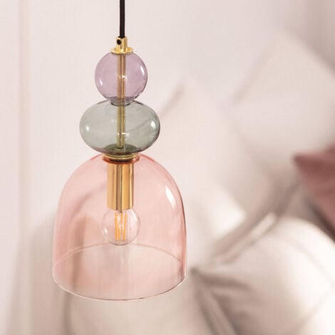 Lampada a Sospensione Baudelaire Metallo e Vetro Rosa