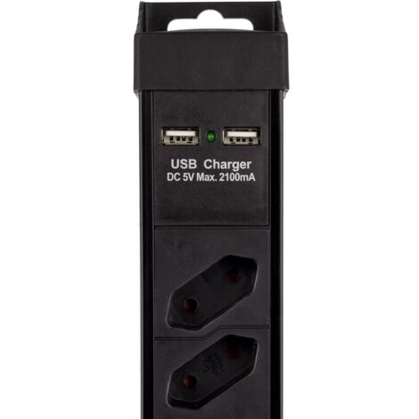 Base multipla a 6 spine di tipo F Schuko Protezione Sovratensioni+2 spine di tipo C+ 2xUSB 5m Nero