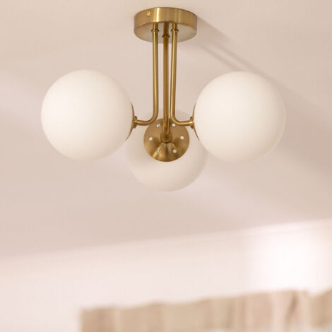 Lampadario Metallo e Vetro Moonlight Brass 3 punti luce Bianco