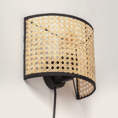 LOVIVER Applique Da Parete In Rattan Intrecciato - Lampada Bohémien Con Cavo Regolabile Per Soggiorno E Camera Da Letto - 3