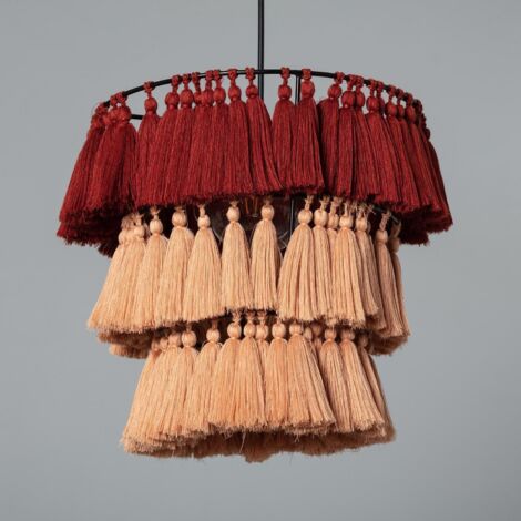 LEDKIA - Lampada a Sospensione metallo e cotone con frange Nahua Terracotta - Terracotta