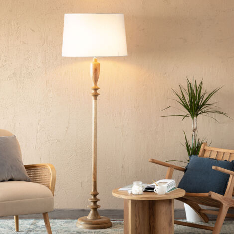 Lampada Da Terra In Legno Di Gomma Per Soggiorno – Elegante, Stabile, Base Da 2 Kg, Luce Calda Per Camera E Relax, Finitura Quercia Naturale