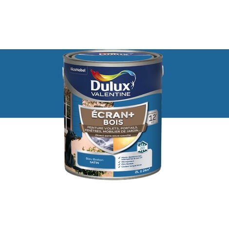 ECRAN+ BOIS - Peinture satinée pour bois extérieur - Volets, portes, fenêtres, portails - Bleu Breton 2 L - Dulux Valentine