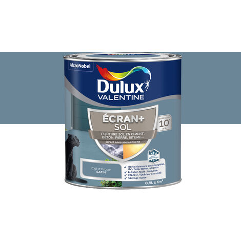Ecran+ Sol - Peinture solvantée pour sols Intérieur et Extérieur - Ciment, béton, dalles, parquets et escaliers - Satin Ciel d'Orage 0,5 L - Dulux Valentine