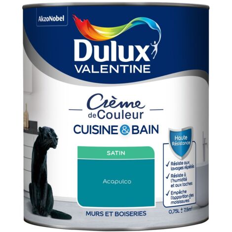 Dulux Valentine Peinture Intérieure Crème de Couleur Cuisine et Salle de bain - Satin Acapulco 0,75 L