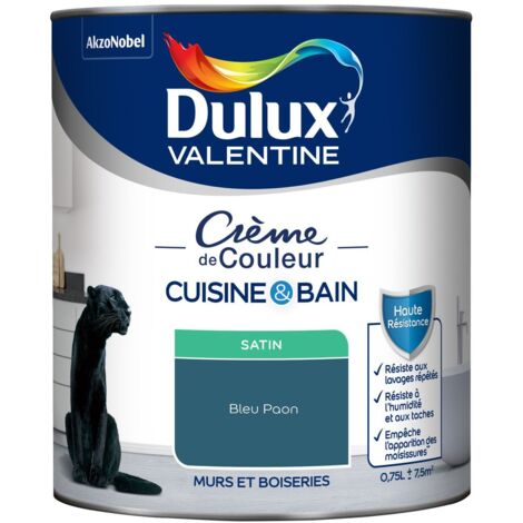 Dulux Valentine Peinture Intérieure Crème de Couleur Cuisine et Salle de bain - Satin Bleu Paon 0,75 L