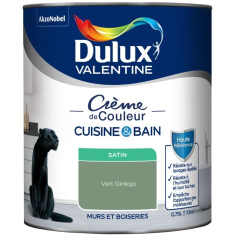 Dulux Valentine Peinture Intérieure Crème de Couleur Cuisine et Salle de bain - Satin Vert Ginkgo 0,75 L