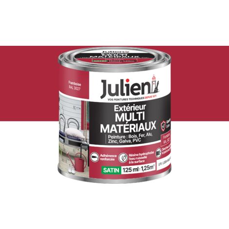 Julien Peinture Multi-Matériaux Satin en phase Aqueuse - Bois, Fer, Alu, PVC, Zinc, Acier galvanisé, brut ou peint - Framboise 0,125 L