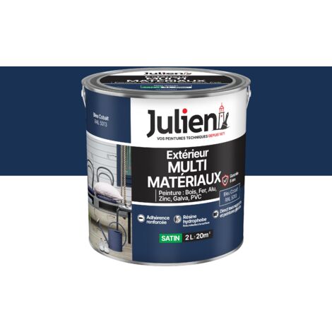 Julien Peinture Multi-Matériaux Satin en phase Aqueuse - Bois, Fer, Alu, PVC, Zinc, Acier galvanisé, brut ou peint - Bleu Cobalt 2 L