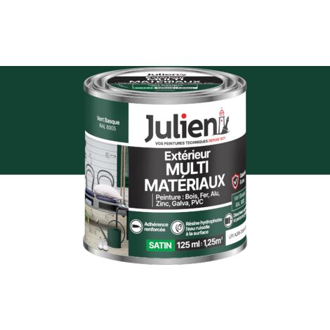 Julien Peinture Multi-Matériaux Satin en phase Aqueuse - Bois, Fer, Alu, PVC, Zinc, Acier galvanisé, brut ou peint - Vert Basque 0,125 L