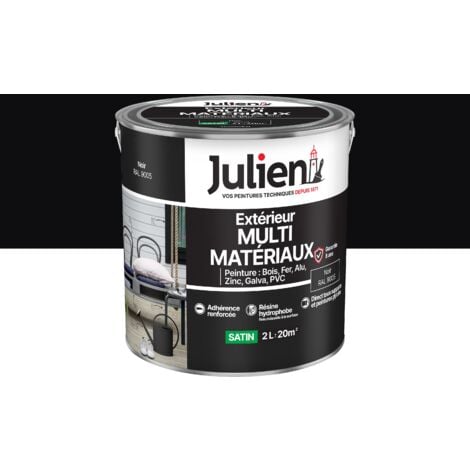 Julien Peinture Multi-Matériaux Satin en phase Aqueuse - Bois, Fer, Alu, PVC, Zinc, Acier galvanisé, brut ou peint - Noir 2 L