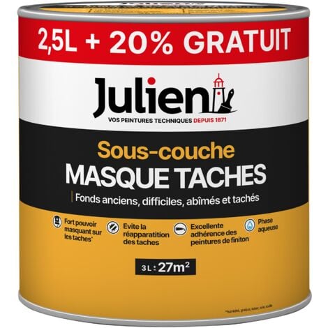 Sous-Couche Masque Taches - Pour fonds anciens, difficiles, abîmés, tachés - Mat Blanc 2,5L + 20% gratuit - Julien
