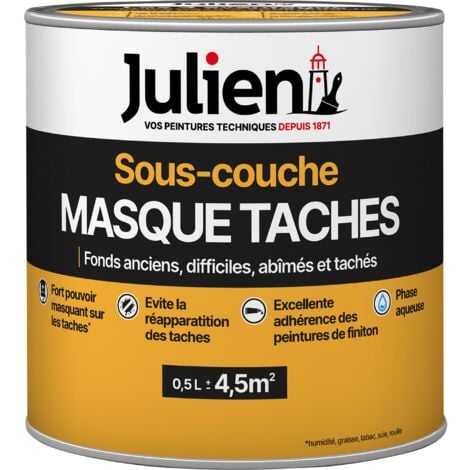Sous-Couche Masque Taches - Pour fonds anciens, difficiles, abîmés, tachés - Mat Blanc 0,5L - Julien