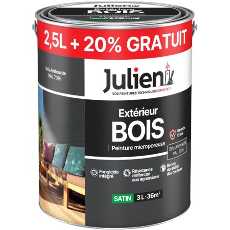 Peinture Bois Extérieur Julien Satin Gris Anthracite 2,5 L + 20% Gratuit (1/5)