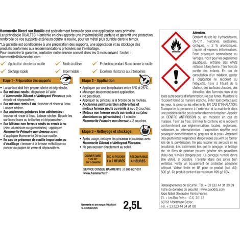 Peinture Direct Sur Rouille Laqué Argent 2,5 L - Hammerite