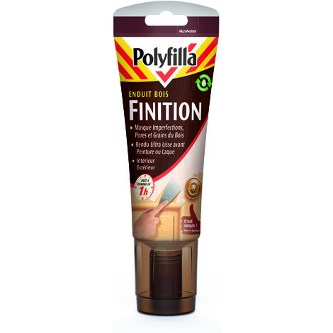 Polyfilla Enduit de Finition pour le Bois intérieur et extérieur - rendu ultra lisse - prêt à peindre en 1h - Pâte Blanc 400g
