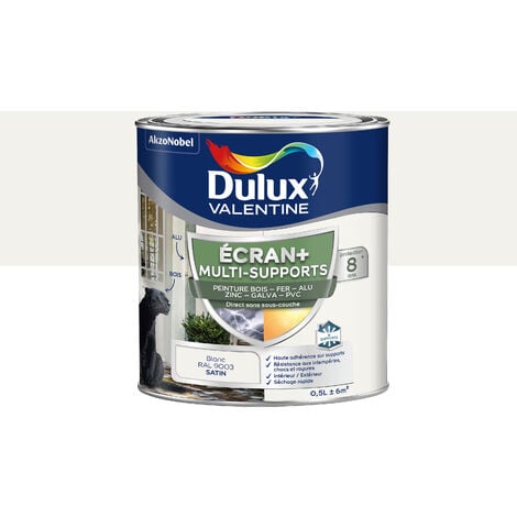 ECRAN+ MULTI-SUPPORTS EXTERIEURE - Peinture en Phase Aqueuse Éxtérieur - Satin Blanc 0,5 L - Dulux Valentine