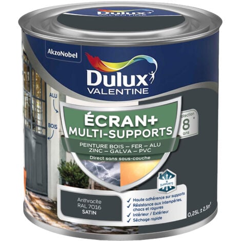 ECRAN+ MULTI-SUPPORTS EXTERIEURE - Peinture en Phase Aqueuse Éxtérieur - Satin Gris Anthracite 0,25 L - Dulux Valentine