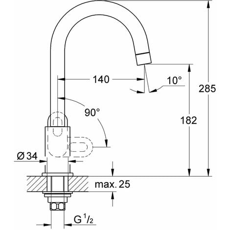Grohe BauLoop - Robinet de cuisine pour eau froide ou préalablement mélangée, chrome 31222000