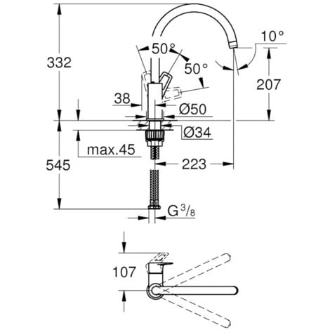 Mitigeur cuisine Grohe Bauloop, monocommande - Col de cygne Chromé - 31368001
