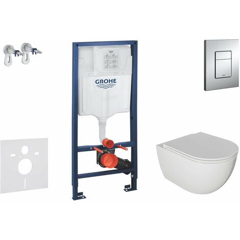 Grohe – Set de bâti-support WC suspendu avec cuvette Oudee céramique et abattant softclose – Plaque Skate Cosmopolitan chrome – SANI11BA1104