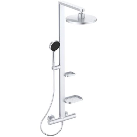 Ideal Standard – Colonne de douche thermostatique avec mitigeur – Douche de tête 260 mm – 2 jets – Finition métal argenté – Flexible 1750 mm – BD583SI