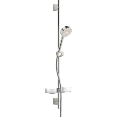 Hansa Basicjet - Set de pommeau de douche, 1 jet, flexible et barre avec tablette, chrome 44670113