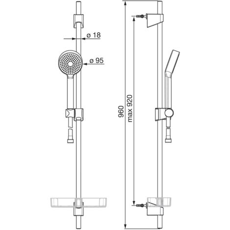 Hansa Basicjet - Set de pommeau de douche, 1 jet, flexible et barre avec tablette, chrome 44670113