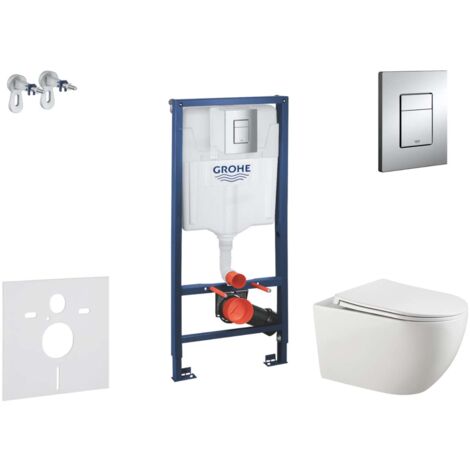 Grohe – Set bâti-support WC suspendu avec cuvette Gaia et abattant SoftClose – Plaque déclenchement Skate Cosmopolitan – SANI11BA1106