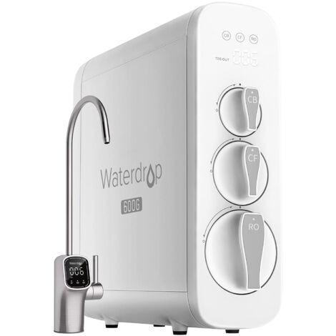 Waterdrop G3P600 Sistema a osmosi inversa, certificato NSF/ANSI 58 e 372, sotto il lavello, riduzione dei TDS, 600 GPD, 2:1 da puro a scarico, rubinetto LED intelligente