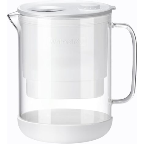 Waterdrop WD-PT-72W Carafe filtrante en verre de 1,5 l avec filtre de 2 mois, certifié NSF 53&42&372, réduit les PFOA/SPFOS, chlore, cadmium, cuivre, mercure