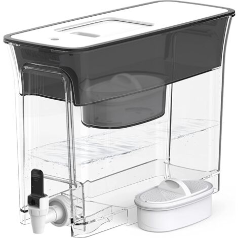 Waterdrop Distributeur de filtre à eau fin de 35 tasses, grande capacité, longue durée de vie de 700 litres, durée de vie 5x, réduit le chlore, PFOA/PFOS et plus encore, sans BPA, noir (avec 1 filtre)
