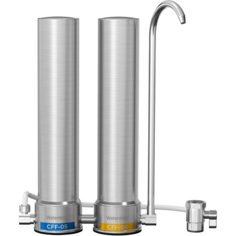 [Silver Ion] Waterdrop Dual-Stage Countertop Water Filter System, Reduce Chlorine, Bad Taste & Odor, Silver Ion Improved Filtration, Stainless Steel, WD-CTF-09 (2 Filters) (1/5)
