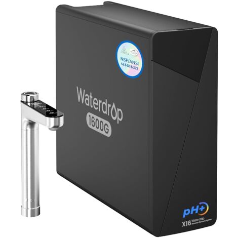 Waterdrop X16 Reverse Osmosis System, NSF/ANSI 58&372 Certified, 1600 GPD Under-Sink Water Filter System, 11-Stage Filtration, 3:1 Pure for Drain, Alkaline Mineral pH +, BPA Free (1/5)
