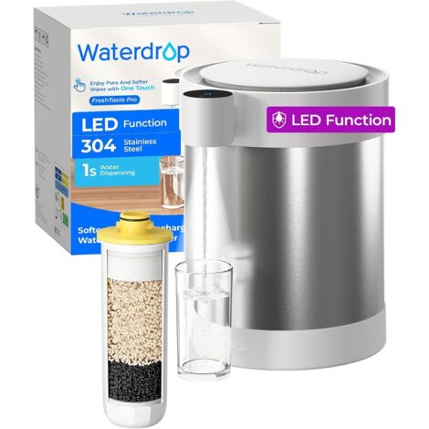 Waterdrop Stainless Steel Rechargeable Water Filter Dispenser with LED Function, WD-ED09W 5.3 L 3 Months Water Softening Electric Can Reduces Calcium, Magnesium and 70+ Pollutants, with 1 Filter (1/5)