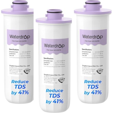 Waterdrop WD-EWFR Replacement Filter for WD-ED25TW Rechargeable Waterdrop Dispenser, 5-Stage Filter Reduces Over 20 Impurities, Reduces TDS by 41%, Retains Essential Minerals - Pack of 3 (1/5)