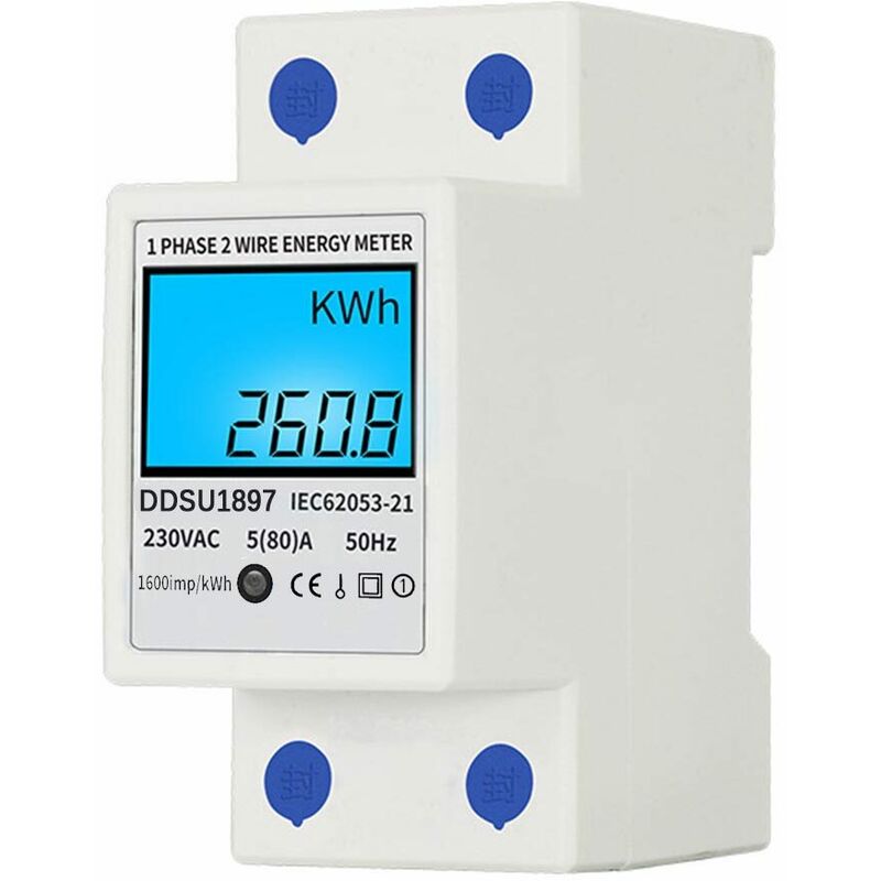 Wattmètre sur Rail DIN, Compteur d'énergie à Affichage LCD Compact Précis  230VAC pour Installation Facile pour la Maison