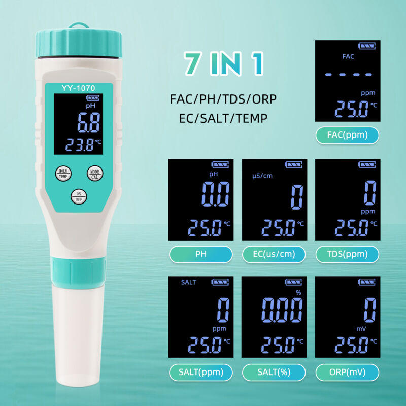 Testeur Eau 6 En 1 Numérique - Mesure PH, Salinité, ORP, TDS, EC, Température - Pour Piscine, Spa, Hydroponie, Aquarium